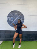 Woman wearing shorts set.