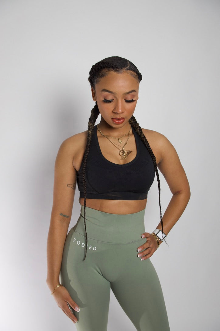 Olive green high-waisted scrunch butt leggings - buttery soft yoga pants